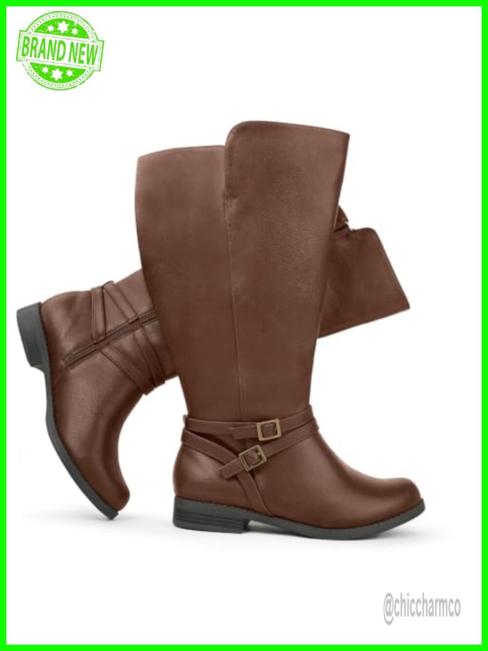 Womens Super Extra Wide Calf Knee High Riding Boots Side Zipper Double Buckle